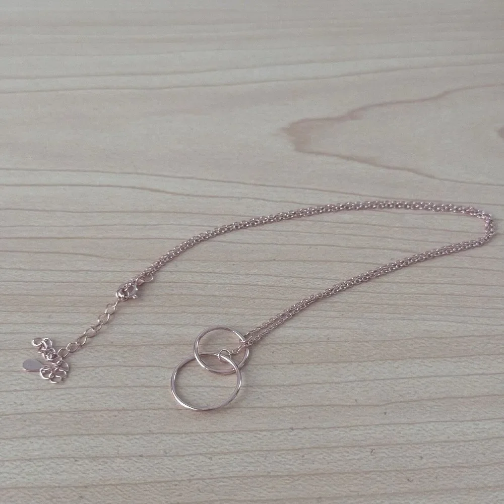 Interlocking Double Circle of Life Necklace 925 Sterling Silver Rose Gold Plated